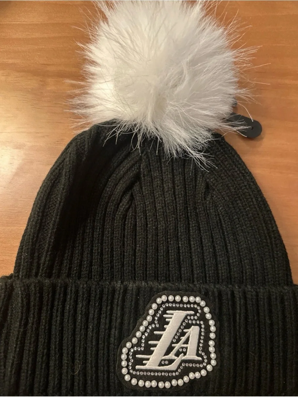 Lakers Black Knit Pom Beanie with White Pom